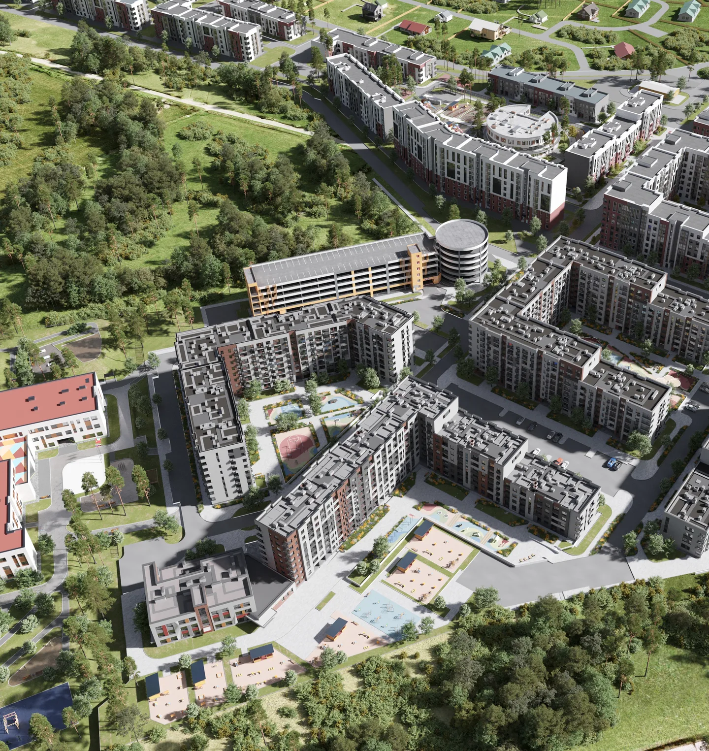 Улица квартала на закате